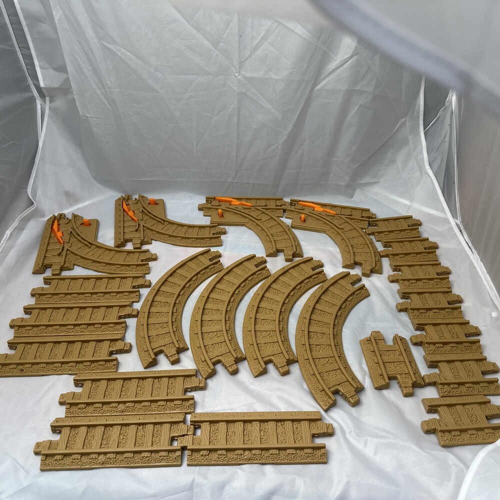 Lot of 22 Tan GeoTrax Track Fisher Price Train Parts Straight 4 Curve Switch